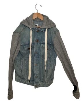 NSF hooded blue denim jacket with grey jersey sleeves and hood - size xs
